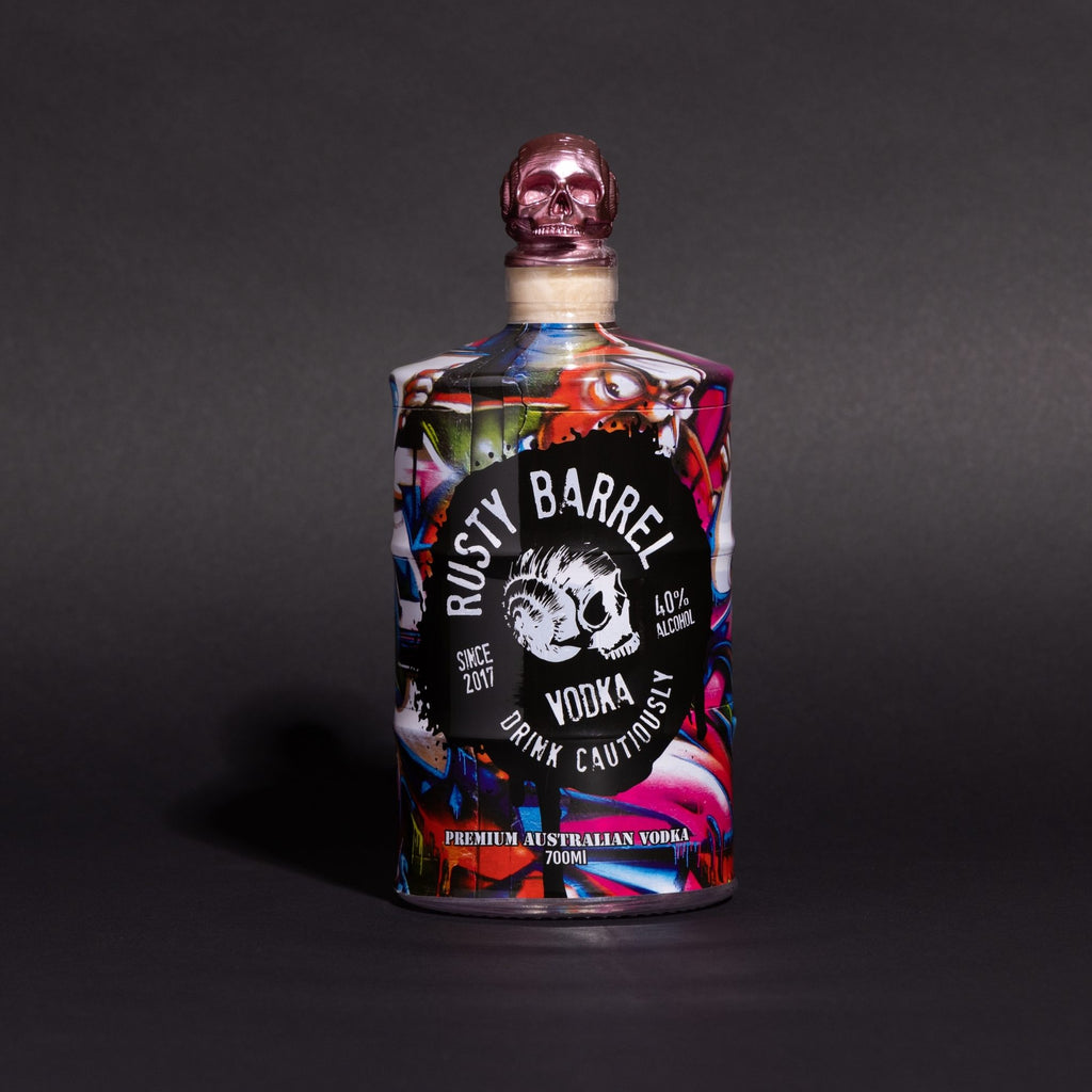 Rusty Barrel Spirits 700ml Red Roller Graffiti Bottle