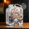 Decorative vodka container with intricate designs on a wooden surface