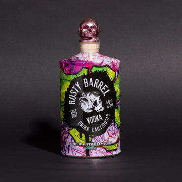 Rusty Barrel Vodka 700ml with a Green Graffiti design