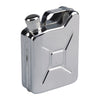Chrome flask with a star design on a white background